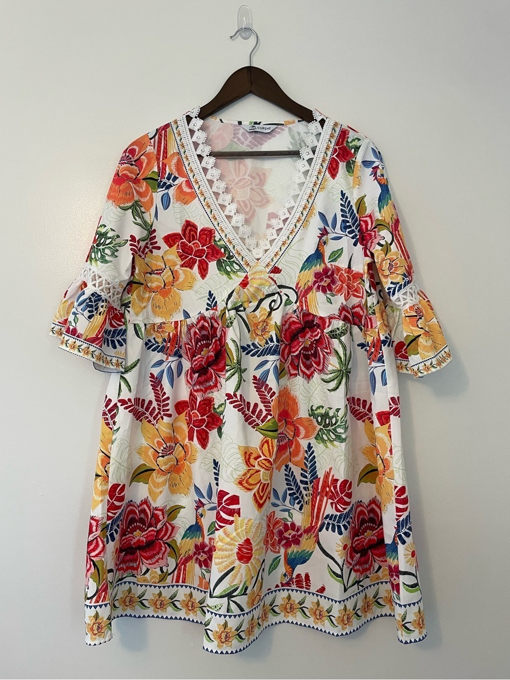 Cupshe Field Notes Floral Beach Vacation Cover Up Mini Dress